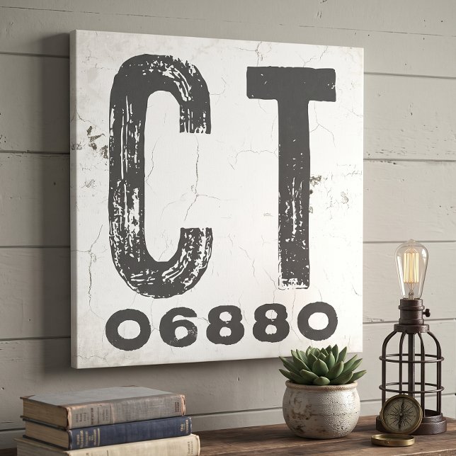 Farmhouse Rustic State Zip Code Connecticut Canvas Print (Creator Uploaded)