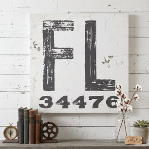 Farmhouse Rustic State Zip Code Florida Canvas Print