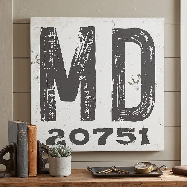 Farmhouse Rustic State Zip Code Maryland Canvas Print (Creator Uploaded)