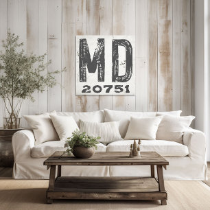 Farmhouse Rustic State Zip Code Maryland Canvas Print