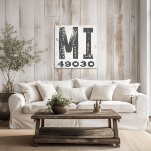 Farmhouse Rustic State Zip Code Michigan Canvas Print