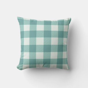 Farmhouse Rustic Teal White Buffalo Plaid Square Cushion