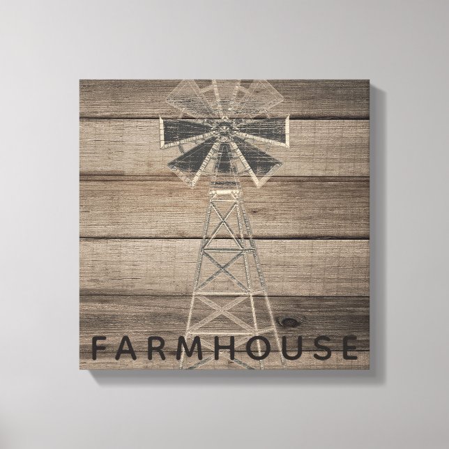 Farmhouse Rustic Weathered Wood Country Wind Mill Canvas Print (Front)