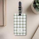 Farmhouse Sage Green Buffalo Check Monogram Luggage Tag<br><div class="desc">Custom-designed monogram luggage tag featuring personalised monogram on farmhouse style sage green buffalo check/plaid pattern.</div>