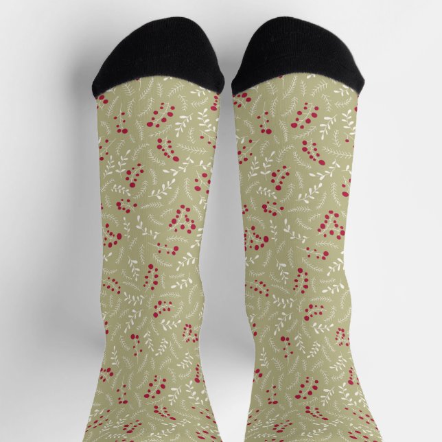 Farmhouse sage green rustic foliage pattern cute socks (Top)