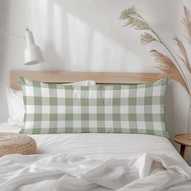 Farmhouse Sage Green Rustic Gingham Check Plaid Body Cushion (Creator Uploaded)