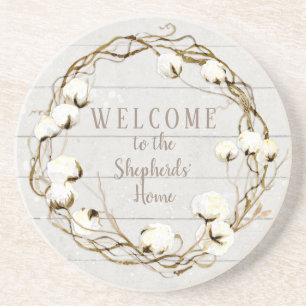Farmhouse Shiplap Wood Twig Cotton Boll Wreath Coaster