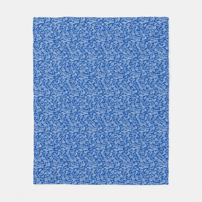 Farmhouse simple floral pattern on blue  fleece blanket (Front)