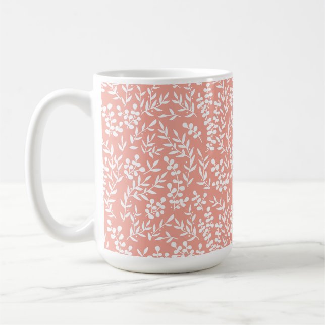 Farmhouse simple floral pattern on pink coffee mug (Left)