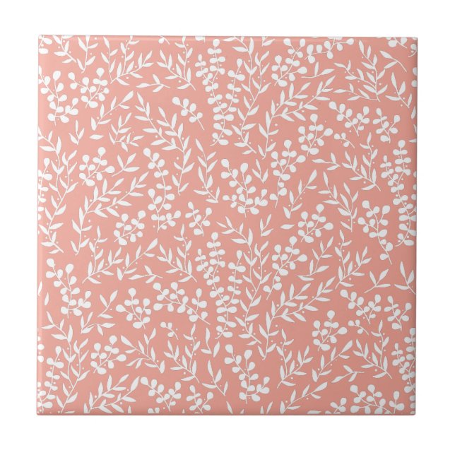 Farmhouse simple floral pattern on pink tile (Front)