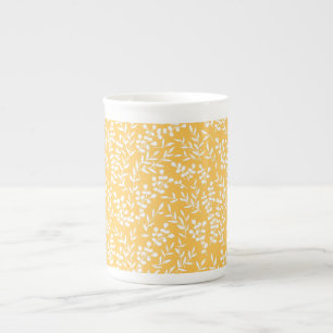 Farmhouse simple floral pattern on yellow bone china mug