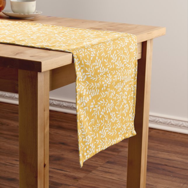 Farmhouse simple floral pattern on yellow short table runner (In Situ)