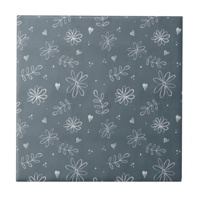 Farmhouse Slate Blue Hand Drawn Ceramic Tile (Front)