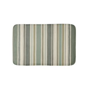 Farmhouse Soft Green Mustard Grey Brown Stripe Bath Mat