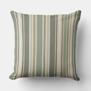 Farmhouse Soft Green Mustard Grey Brown Stripe Cushion