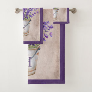 Farmhouse Spring / Summer Lavender in a Bucket Bath Towel Set