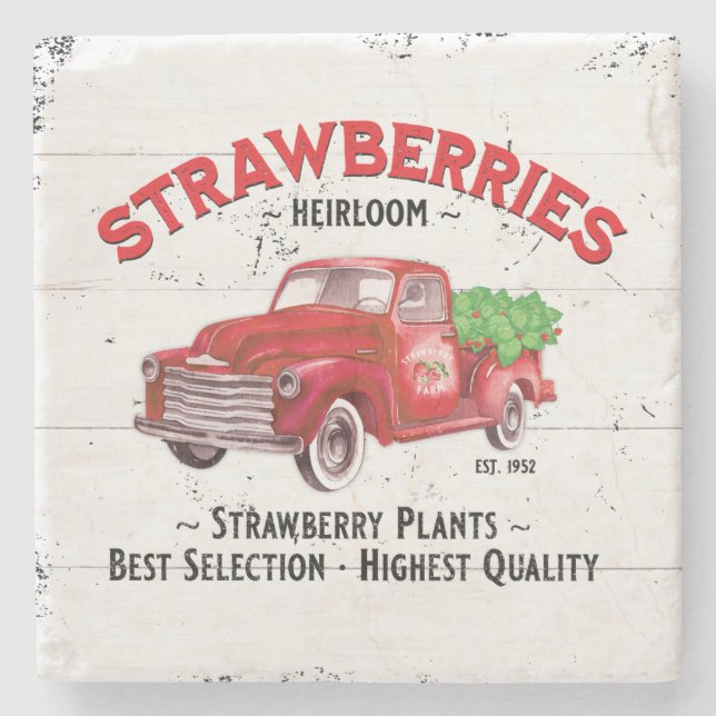 FARMHOUSE STRAWBERRY FARM OLD RED TRUCK MARKET STONE COASTER (Front)