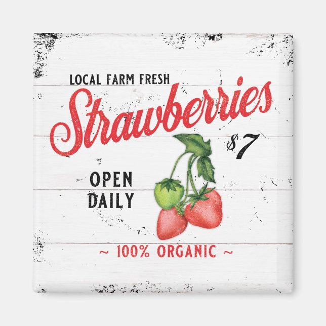 Farmhouse Strawberry Farm Strawberries Vintage Magnet (Front)
