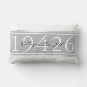 Farmhouse Stripes Personalized Zip Code Lumbar Pil Cushion