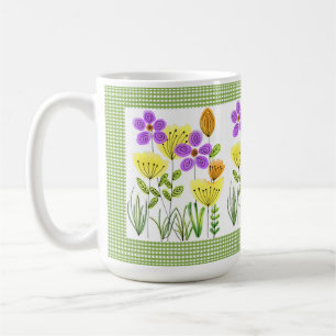 Farmhouse Style Flowers with Green Gingham  Coffee Mug