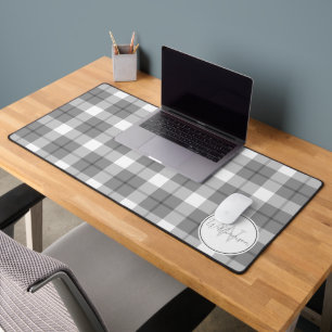 Farmhouse Style Grey & White Plaid Monogram Desk Mat