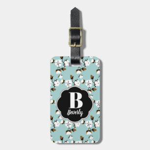 Farmhouse Style Rustic Cotton Flowers & Teal Luggage Tag