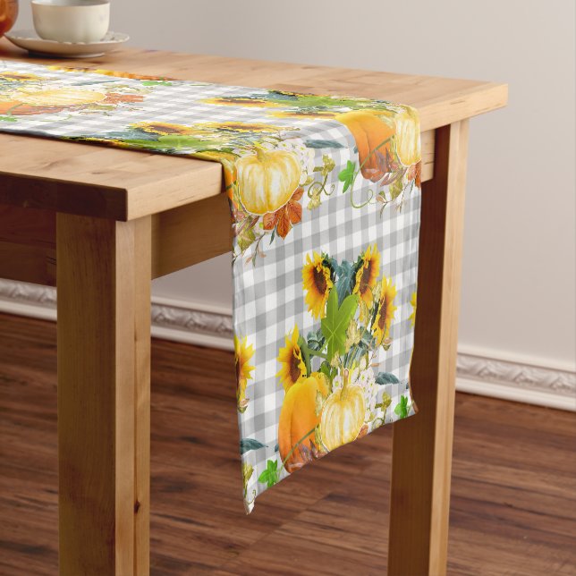 Farmhouse Sunflowers and Pumpkins Table Runner (In Situ)
