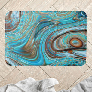 farmhouse  teal blue Woodgrain turquoise swirls Bath Mat