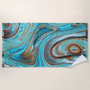 farmhouse teal blue Woodgrain turquoise swirls Beach Towel