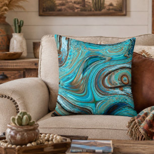 farmhouse teal blue Woodgrain turquoise swirls Cushion