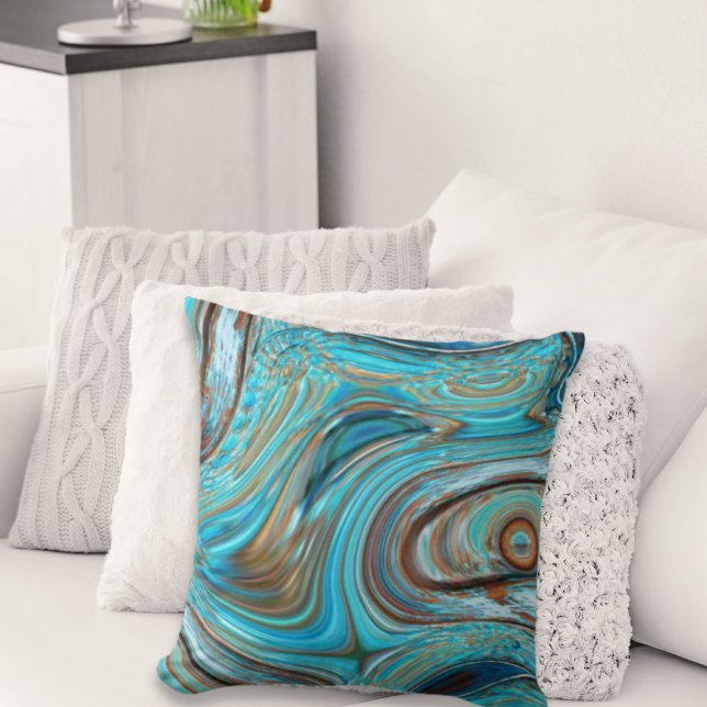 farmhouse  teal blue Woodgrain turquoise swirls Cushion (Creator Uploaded)