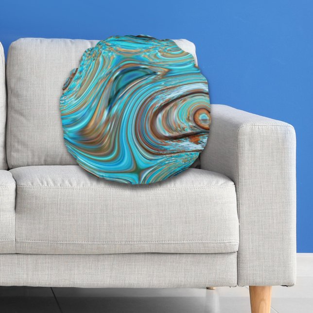 farmhouse  teal blue Woodgrain turquoise swirls Round Cushion (farmhouse teal blue Woodgrain turquoise swirls Round Pillow)