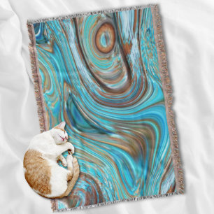 farmhouse teal blue Woodgrain turquoise swirls Throw Blanket