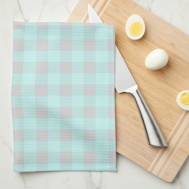 Farmhouse Teal Plaid Cow | Monogram Tea Towel (Quarter Fold)