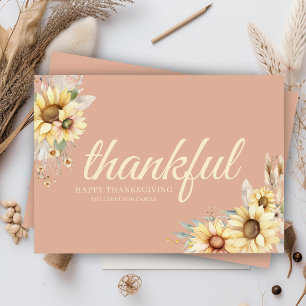 Farmhouse Thankful Floral Chic Happy Thanksgiving Holiday Card