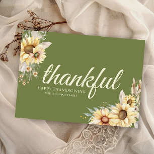 Farmhouse Thankful Floral Happy Thanksgiving Holiday Card