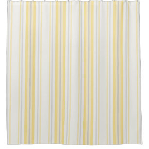 Farmhouse Ticking Stripes, Lemon Yellow, Gray Shower Curtain