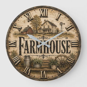Farmhouse Vintage Country Barn Large Clock
