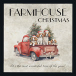 Farmhouse Vintage Dogs Red Truck Rustic Christmas Faux Canvas Print<br><div class="desc">Rustic farmhouse Christmas red vintage truck with puppies in Santa hats. As sweet as can be for the holiday season. So different and unique. A one-of-a-kind piece. “It’s the most wonderful time of the year” sentiment on the bottom of this canvas wall decor. Perfect for any home decor and a...</div>