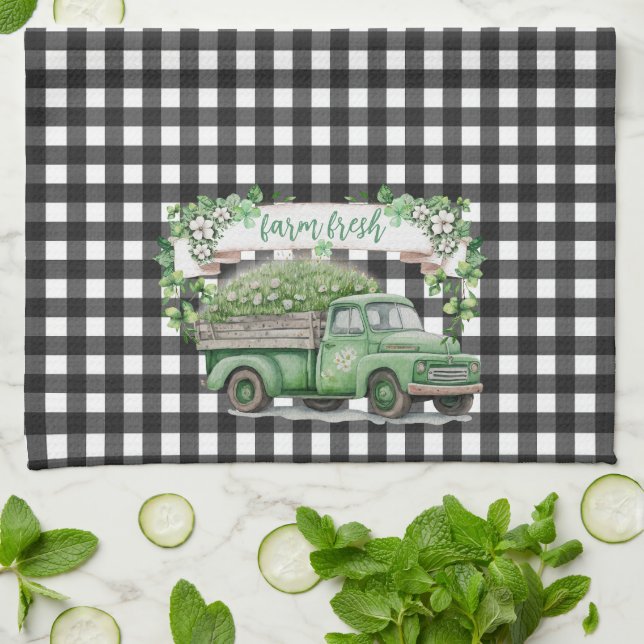 Farmhouse | Vintage Green Truck | Farm Fresh Tea Towel (Folded)