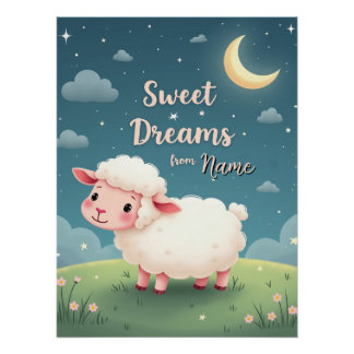 Farmhouse Wall Art – Cute Sheep Under Night Sky