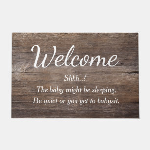 Farmhouse Welcome New Baby Rustic Wood Distressed Doormat