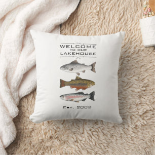 Farmhouse Welcome to Our Lakehouse Fish Pillow