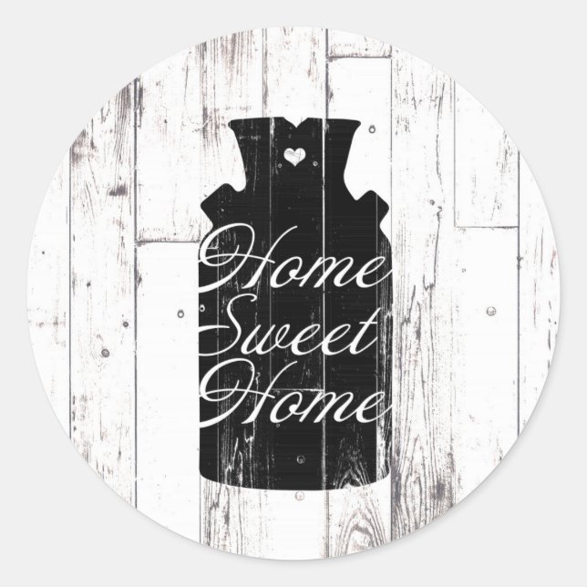 Farmhouse White Wood Rustic Milk Jug Home Sweet Classic Round Sticker (Front)