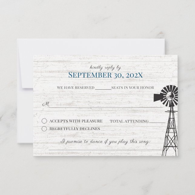 Farmhouse Windmill Barn Wedding Reply Invitation (Front)