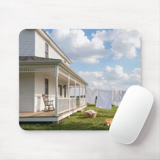 Farmhouse with Clothesline and Dog Mouse Pad (With Mouse)