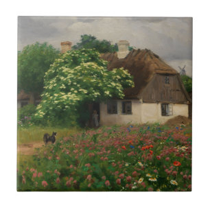 Farmhouse with Meadow Flowers  Tile