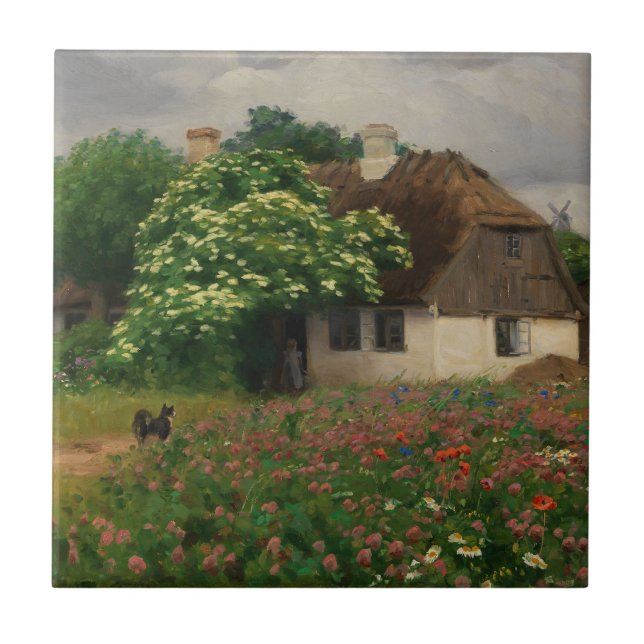 Farmhouse with Meadow Flowers  Tile (Front)