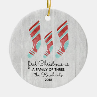 Farmhouse Woodsy Stocking New Baby Family of Three Ceramic Tree Decoration