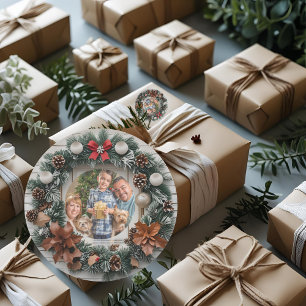 Farmhouse Wreath Customisable Family Christmas Classic Round Sticker